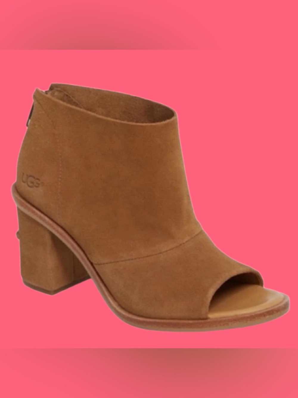 Tan suede UGG Block heel Booties. 
Size 7.5  Peep toe